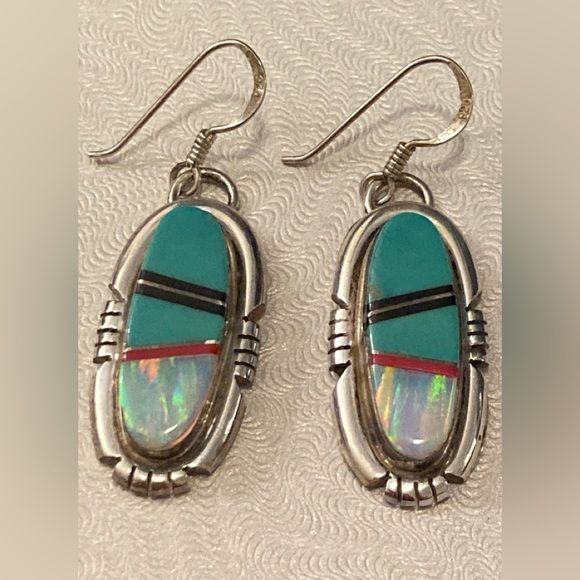 Zuni Native American Inlay Earrings - Picture 2 of 10